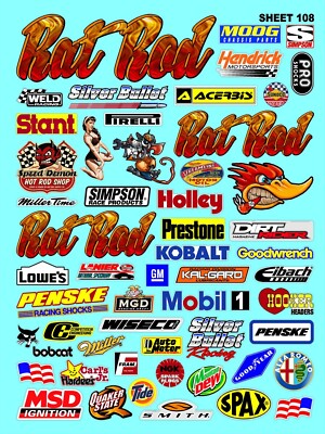 WHITE VINYL RACING Sticker Sheet 108 Rat Rod-R/C MODEL Die-cut -Decals ...