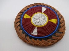 Vintage Beaded Medallion Native American Indian 4" Braided Leather