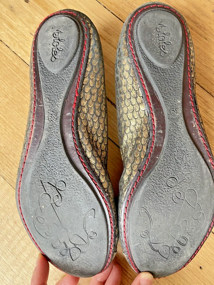 Pisos de ballet Maloles Paris EU 38 / AU 7 estampado negro dorado RARO Foto 2 de 4