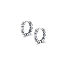 925 Sterling Silver Round CZ Huggie Hoop Sleeper Earrings Women Jewelry A4073