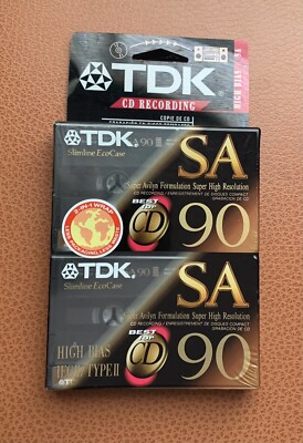 TDK SA90 Super High Resolution Type II Blank Cassette Tapes 2 Pack New Sealed