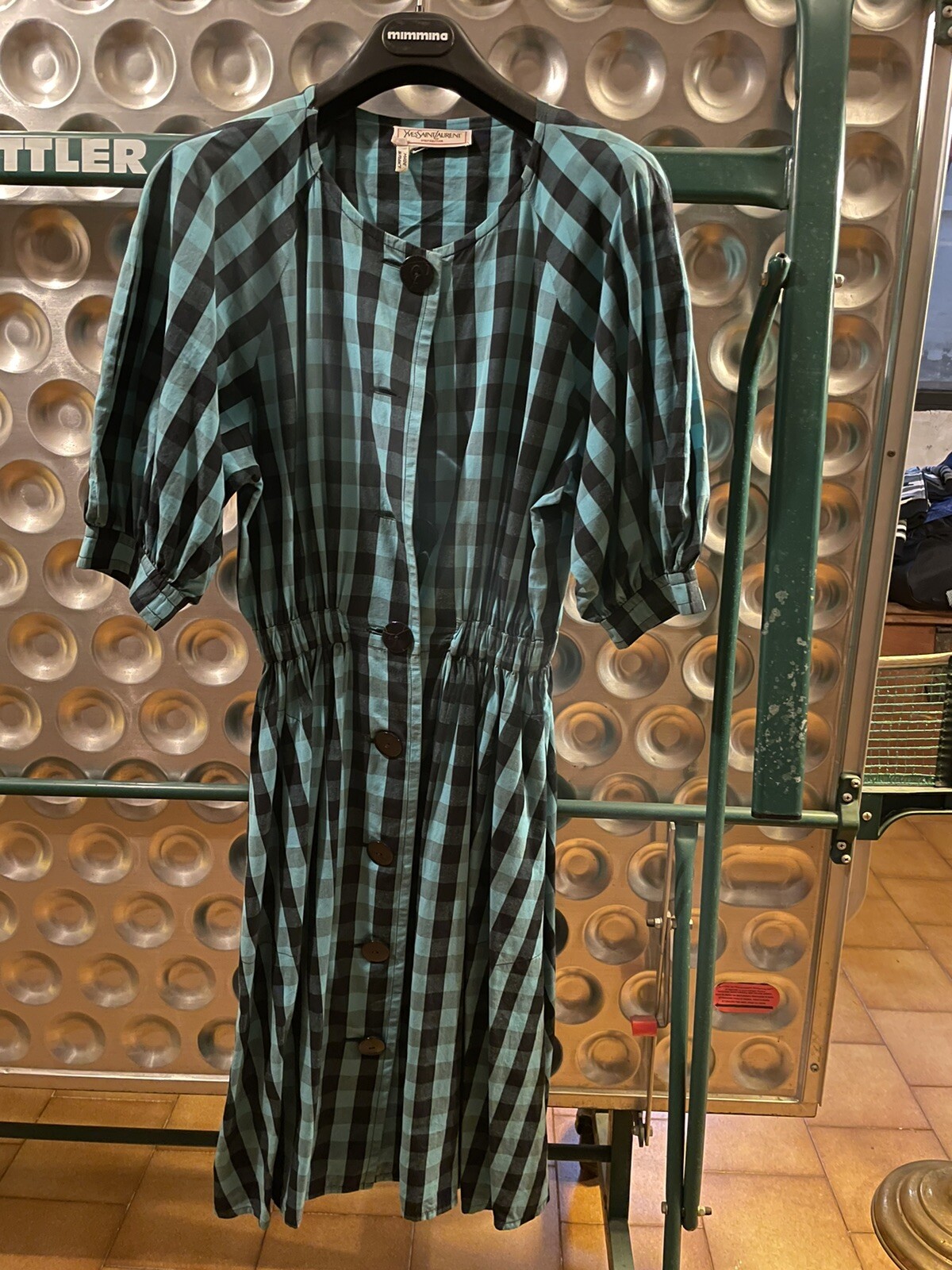 Abito Vestito Vintage Donna Yves Saint Laurent a Scacchi Azzurro E Nero