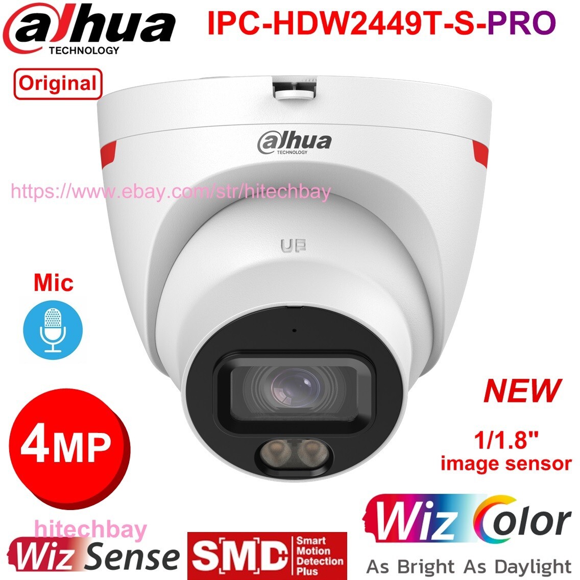 Dahua IPC-HDW2449T-S-PRO 4MP WizColor WizSense PoE IP Camera with SMD+ and Built-in Mic for Enhanced Security and Clarity
