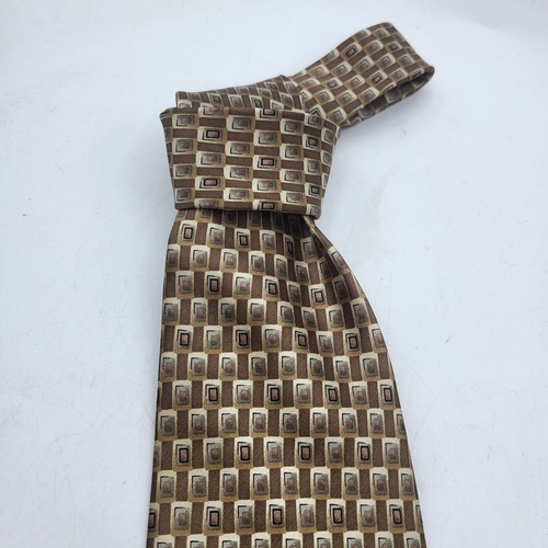 Stonehenge Mens Necktie Tan Cream Satin Geometric Print Modern Handmade New - Picture 9 of 9