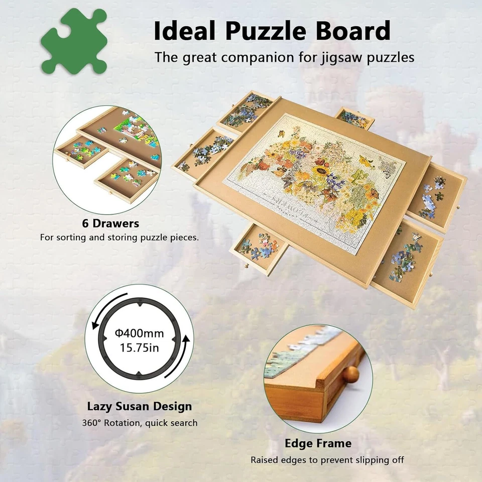 2000-Piece Wooden Puzzle Table with 6 Drawers & Cover – Rotating Jigsaw Board - image 4 of 4