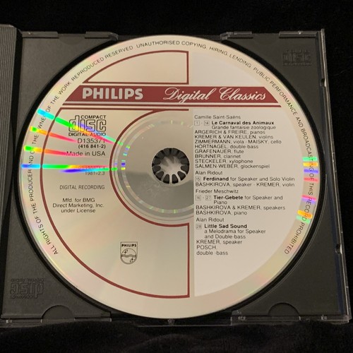 SAINT-SAENS Carnaval des Animaux ARGERICH Freire Kremer PHILIPS SOLID SILVER CD - Bild 3 von 3