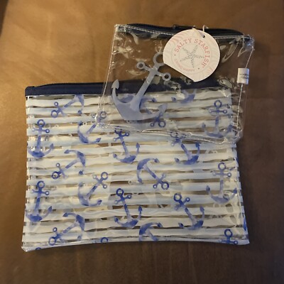 The Paper Store~Set of 2 Anchor Clear Blue Travel Pouches~New