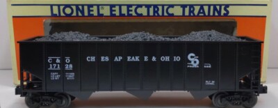 LIONEL CHESAPEAKE & OHIO 3 BAY HOPPER CAR W/ COAL LOAD 6-17128! O SCALE FREIGHT