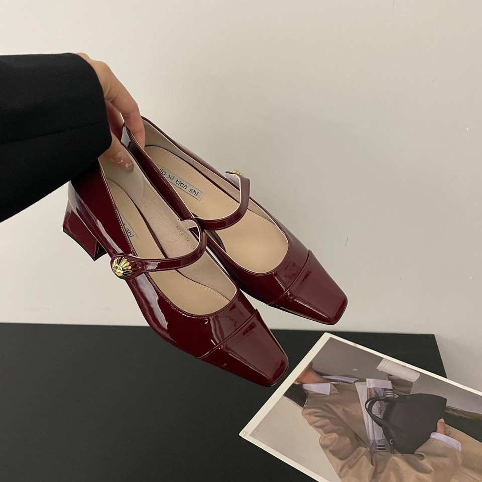 Block Mid Heels Soft Comfort Mary Jane Shoes Women Ankle Strap Office