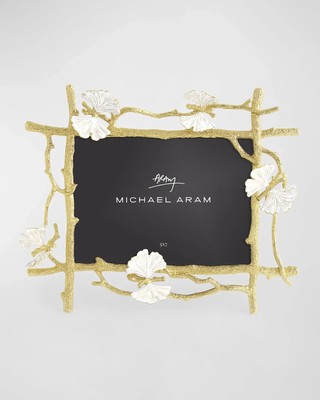 Designer Michael Aram Butterfly Ginkgo 5'' x 7'' Photo Frame White + Gold