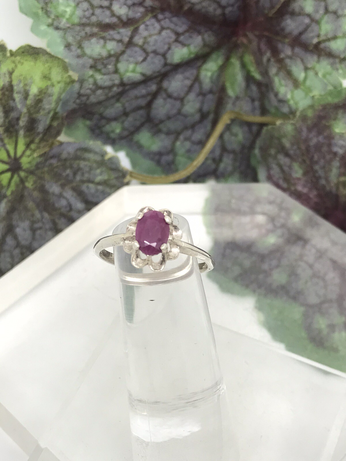 Solitaire Oval Red Ruby Flower Prong Setting 925 … - image 4