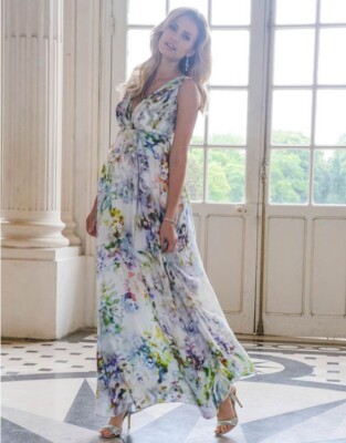 Seraphine Luxe Felicity Floral Silk Maternity Long Gown Occasion Dress Size 