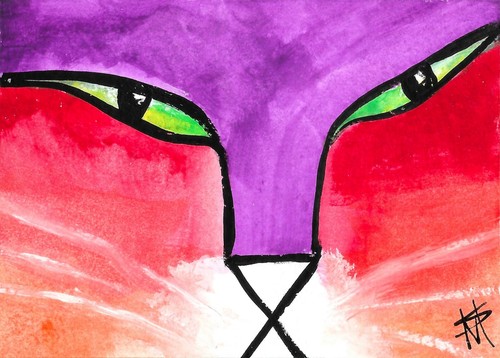 Druck ACEO Gemälde Original Katzenaugen Gesicht Miniatur Kunstkarte von Samantha McLean