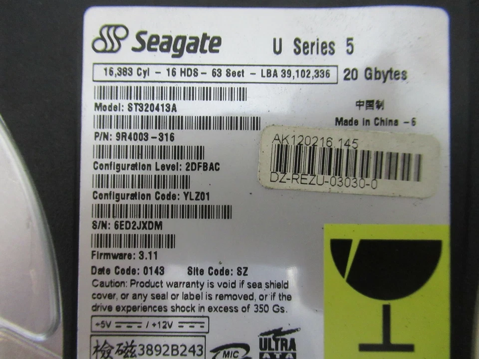 Seagate ST320413A GB20  Conf. Level 2DFBAC Conf. Code YLZ01 aus Phoenix OPC3715 - Bild 3 von 4
