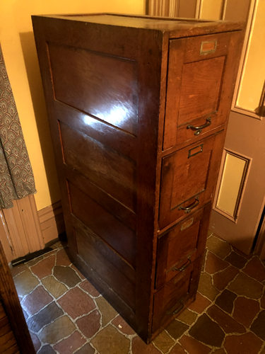 Antique Turn of the Century Oak 4 Draw Filing Cabinet - Picture 2 of 3