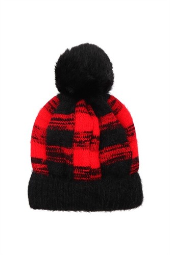 Red Buffalo Plaid Pom Pom Beanie Hat | eBay