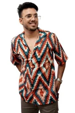 DUNI Torquoise Grid Print Shirt