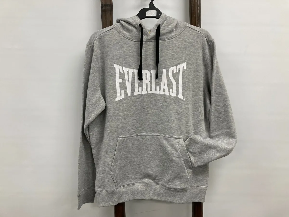 NEW Everlast large Logo Relaxed front pocket Hoodie Grey Mens Size M RRP$49