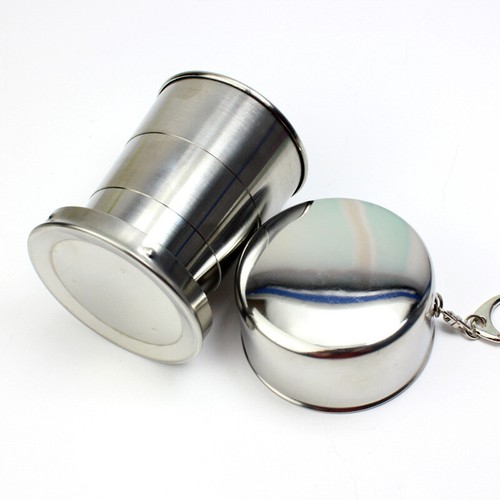 2x Stainless Steel Folding Cup Portable Outdoor Telescopic cup with Keychain - Picture 4 of 9