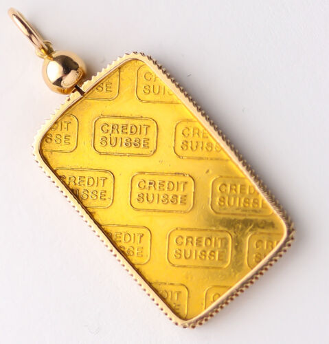 Credit Suisse 10g Fine Gold Bar 9999 Gold Bezel Pendant &14k Gold Bezel