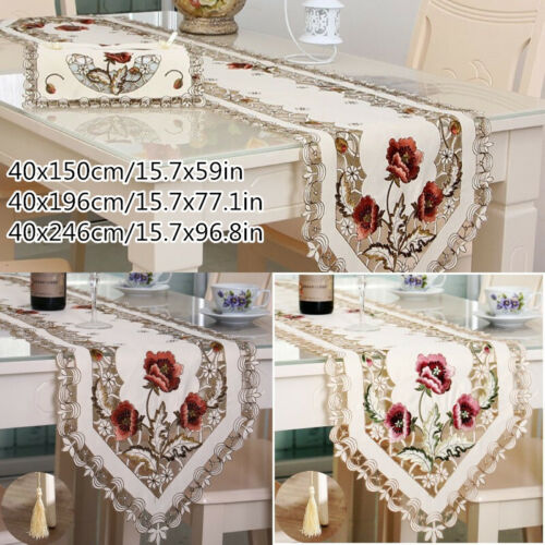 Cubierta de tela de mesa de borla hueca floral bordado corredor boda - Imagen 1 de 7