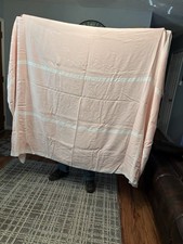 Vgt Tablecloth, Pink W/White Borders, White Satin Leaf Embroidery, Rectangle