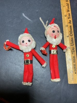 2 Vintage Wire Chenille Santa Ornaments 5 