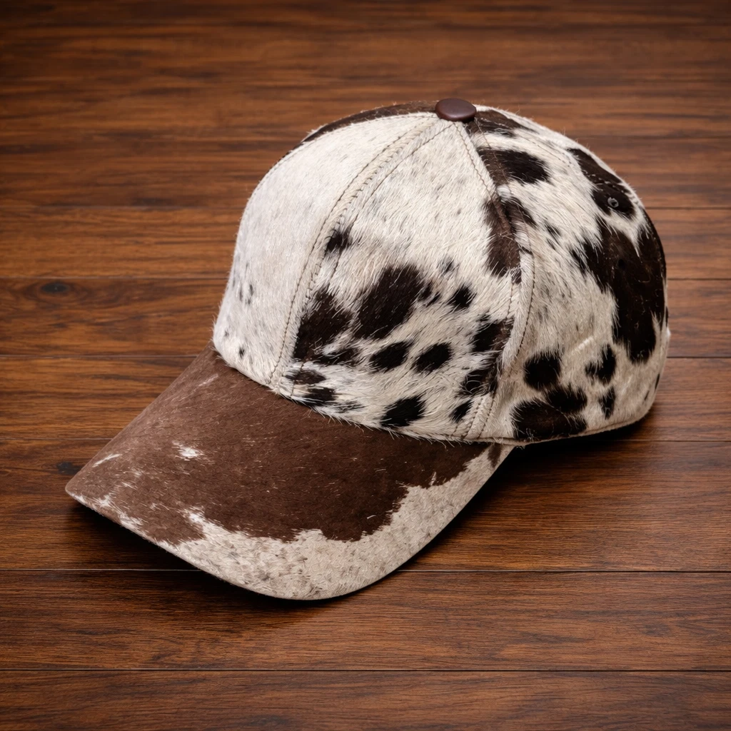 Cowhide Hair On Hide Baseball Cap Genuine Leather Western Unisex Handmade Hat