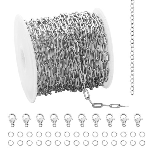 UMAOKANG 16.4 Feet Silver Stainless Steel Chains for Jewelry Making Cable Lon...