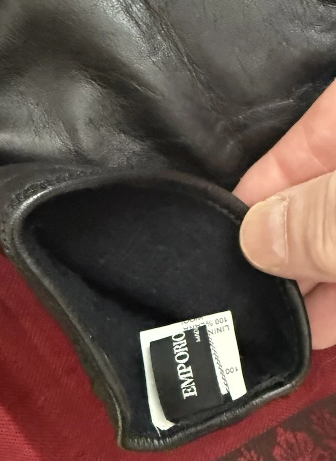 Emporio Armani, Guantes de Cuero Negro con Forro de Lana Negro Talla L Foto 4 de 4