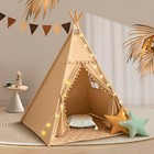 Teepee Tent for Kids with Mat, Cotton Canvas Kids Teepee with Pompom for Khaki