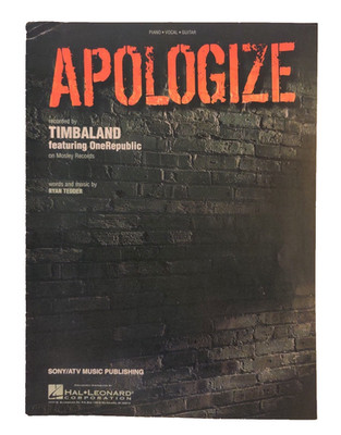 Apologize Sheet Music Timbaland OneRepublic Piano Vocal Guitar 07 Hip Hop    F2C