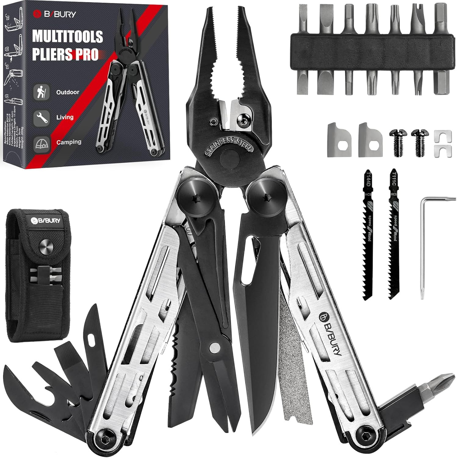 Pinza Multiuso, Pinza Multifunzione in Acciaio Inox, Pinze Pieghevole Con Forbic