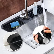 24 inch Faucet Mat for Kitchen Sink 6° Slope Splash Guard with Fasten Button