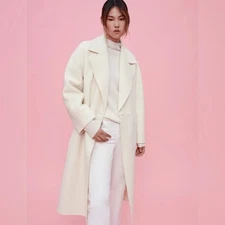 NEW, Maje Double-faced mid-length coat in Ecru Size 34 #W135