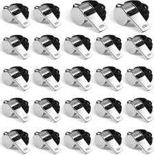 24-Pack Stainless Steel Whistles with Lanyards - Loud, Clear Sound for Coaches,