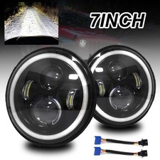 Pair 7inch Round Led Headlights Halo Angle Eyes For Jeep Wrangler Jk Lj Tj Cj