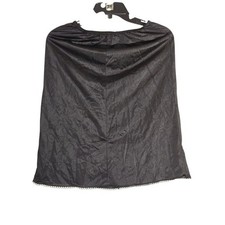 Black Satin Slip Skirt Lace Trim Elastic Waist Vintage Style