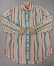 Robert Graham Shirt Mens XL Multicolor Stripe Paisley Flip Cuff Button Up Casual