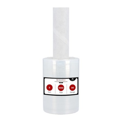 12 Rolls 5'' in. x 1000FT 80 Gauge Stretch Shrink Film Hand Wrap with Handle