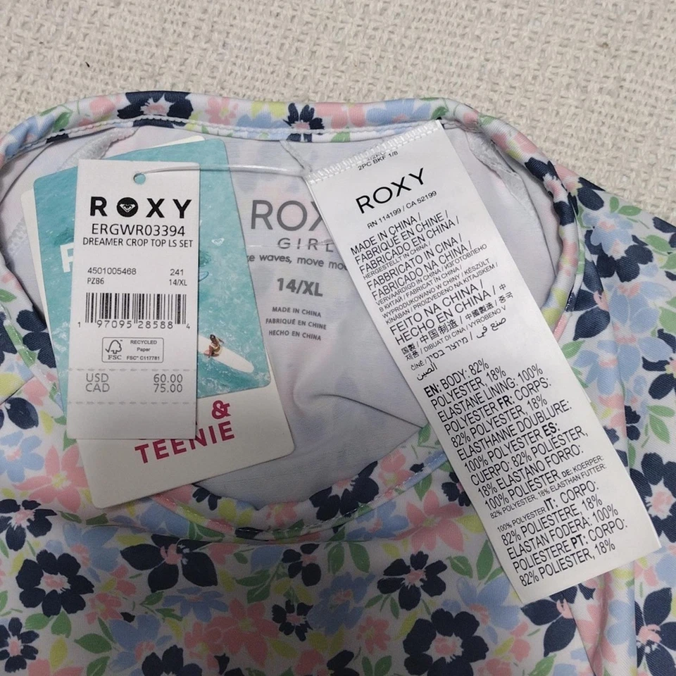 Nuevo con etiquetas Conjunto de Traje de Baño Roxy Dreamer Crop Top Manga Larga Niñas Talla 14/XL Rashguard Foto 4 de 4