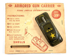 RARE Argo Armored Gun Carrier tin car toy tank ON CARD military truck