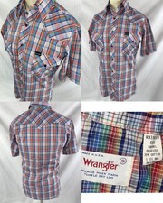 VTG 70S 80S MENS S WRANGLER STRIPE PLAID PEARL SNAP BUTTON WESTERN COWBOY SHIRT