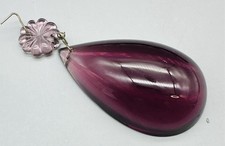 Vtg Purple Teardrop Chandelier or Lamp Prism With Flowerette Adornment 19 Avail
