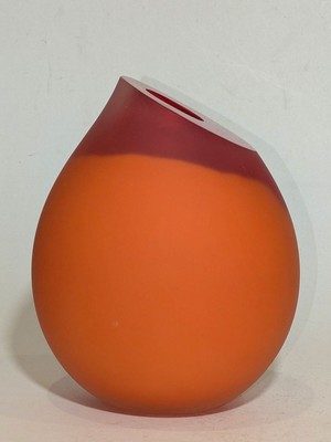 Signed Philip Stokes Hot Pocket Red & Orange Glass Vase Australian Studio Glass