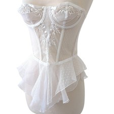 Victorias Secret Vintage Gold Label Corset 34B White Lace Lingerie Fairy Angel