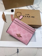 COACH CW870 Mini Skinny Id Case In Signature Canvas Card Pink Wallet With Box