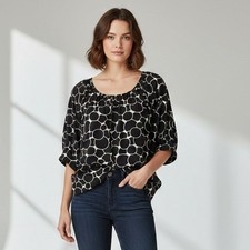 Apt 9 Blouse Womens Size 2X Black White Geometric Top Cowl Neck Liquid Knit Goth