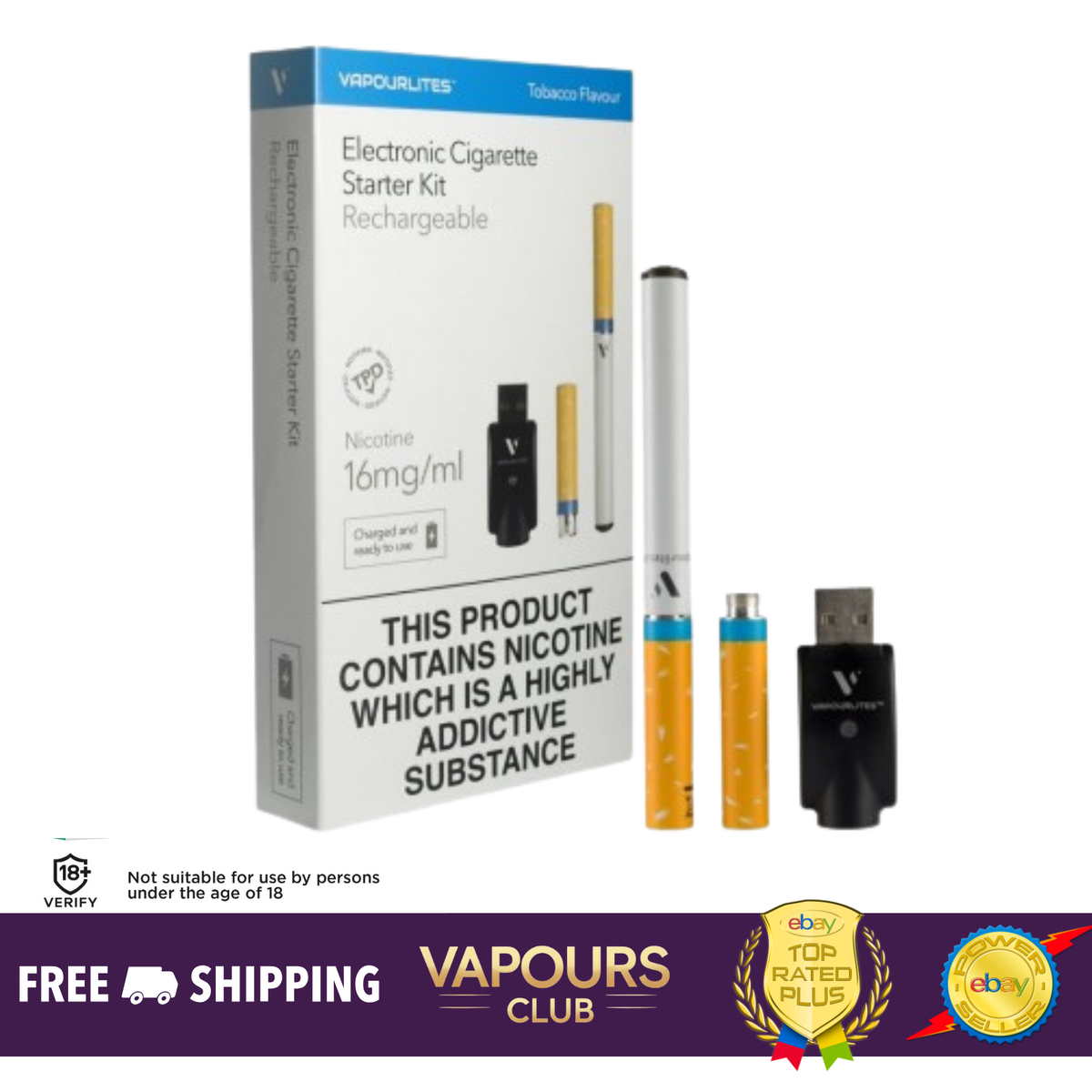 Vapourlites VL4 E-Cigarette Starter Kit| 2x16mg Cartomiser Refills