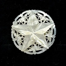Vintage Hand Carved Star Mother Of Pearl Victorian Revival Brooch Pin 1 1/2”